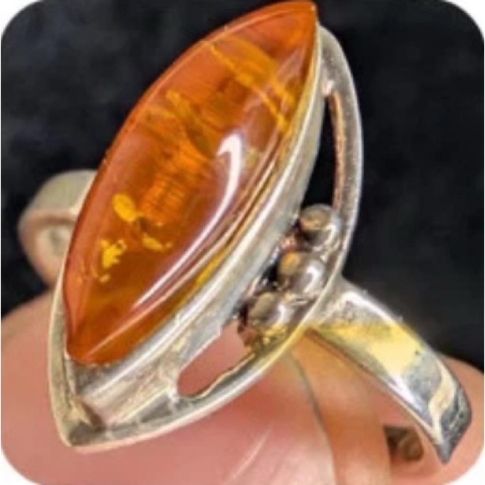 Vintage Elegant Silver Ring with Amber Stone from USSR